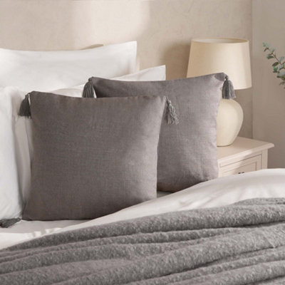 Dreamscene Tassel 2 x Cushion Covers Texture Weave