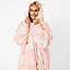 Dreamscene Tie-Dye Hooded Blanket Oversized Wearable Sherpa Fleece, Blush Pink