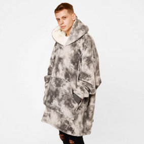 Dreamscene Tie-Dye Hooded Blanket Oversized Wearable Sherpa Throw, Charcoal Grey