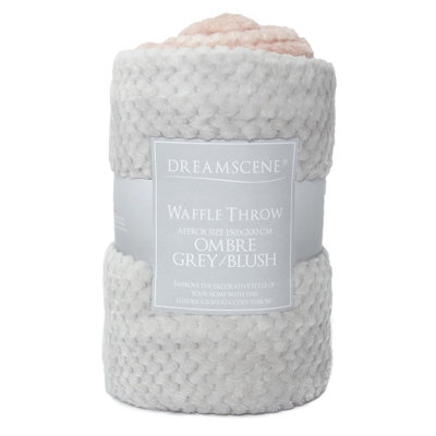 Dreamscene Waffle Ombre Fleece Soft Warm Throw Blanket Blush Grey 200 x 240cm DIY at B Q