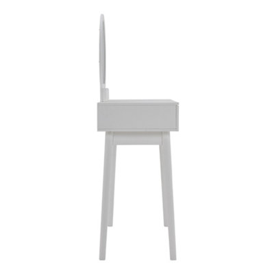 Dressing Table and Chair Set,White Wooden Dressing Table Mirror Desk with Drawer and Dressing Stool