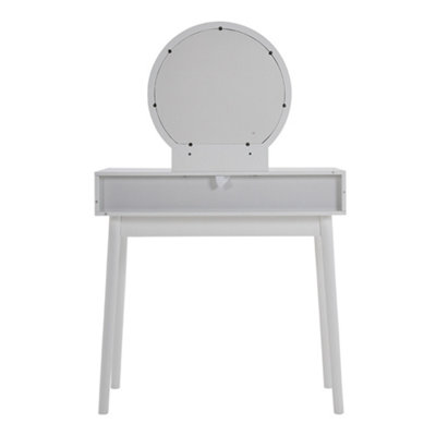 Dressing Table and Chair Set,White Wooden Dressing Table Mirror Desk with Drawer and Dressing Stool