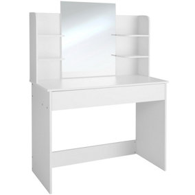 Dressing table Camille with mirror, drawer and storage shelves - white