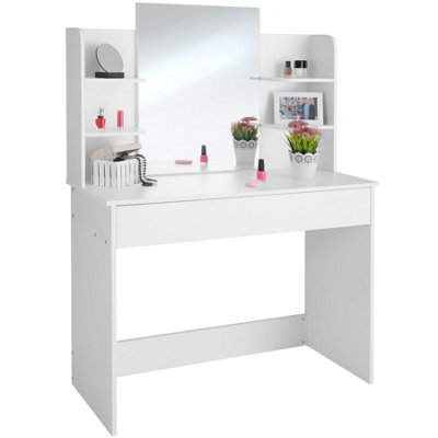 Dressing table Camille with mirror, drawer and storage shelves - white