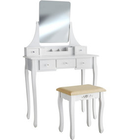 Dressing table Claire with 5 drawers for storage, stool and mirror - white