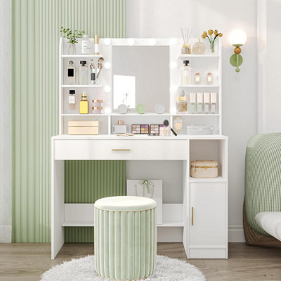 Dressing Table, Large Tabletop with Mirror, LED Light with Adjustable ...