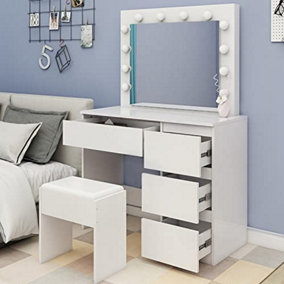 Dressing Table Makeup Table With 4 Drawers Led Mirror Girls Dresser