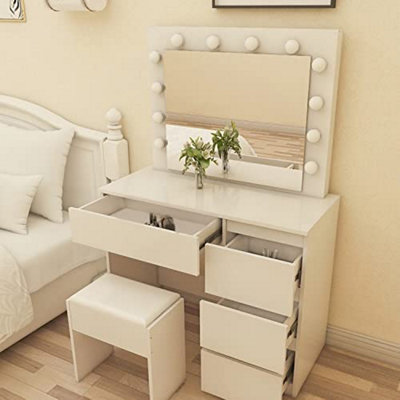 Dressing Table Makeup Table With 4 Drawers Led Mirror Girls Dresser