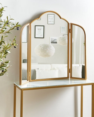gold dressing table with mirror BarberPub Modern Vanity Desk with Mirror, Light Luxury Dressing Table for Bedroom 3362 main image 1