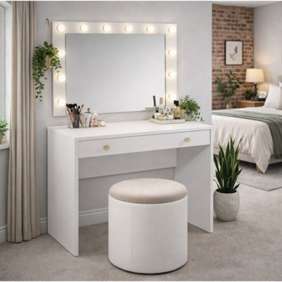 modern dressing table australia 'THALIA' Vanity Dressing Table with LED Makeup Mirror and Chair