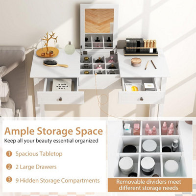 Dressing Table with Flip Top Mirror, Wooden Makeup Desk with 9 Hidden ...