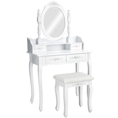 Dressing Table - with mirror and stool, antique look, 4 drawers - white