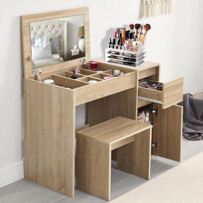 ladies dressing table With Mirror and Stool, Flip Up Mirror Makeup Vanity Table, Girls Dressing Table, Cosmetic Wooden dressing