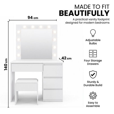 Dressing Table with Mirror and Stool Makeup Vanity LED Bulbs Mirror ...