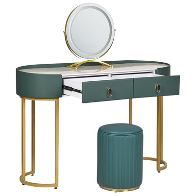 Dressing Table with Mirror and Stool VINAX LED Dark Green