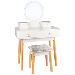 Dressing Table with Mirror LED Light Adjustanble Brightness Makeup Table Stool Set Modern Dresser Vanity Cushioned Stool with Make