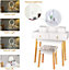 Dressing Table with Mirror LED Light Adjustanble Brightness Makeup Table Stool Set Modern Dresser Vanity Cushioned Stool with Make