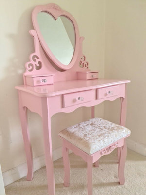 Dressing Table With Mirror Stool Vanity Dresser Bedroom Pink Love Heart