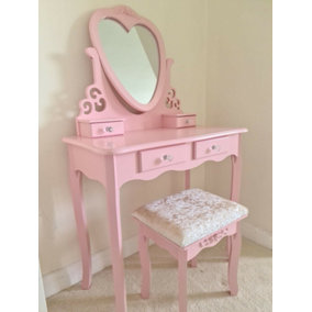 Dressing Table With Mirror Stool Vanity Dresser Bedroom Pink Love Heart