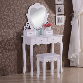DRESSING TABLE WITH MIRROR STOOL VANITY DRESSER BEDROOM WHITE LOVE HEART FURNITURE KOSY KOALA