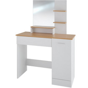 Dressing table Zoe with drawer, cupboard and storage shelves - white