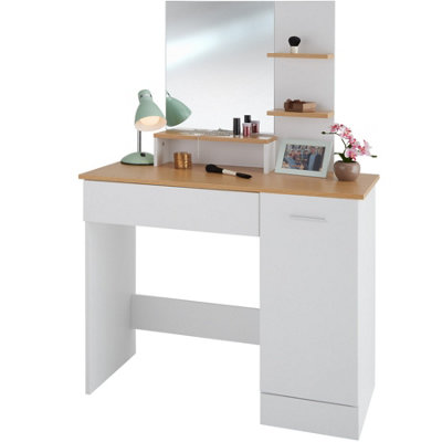 Dressing table Zoe with drawer, cupboard and storage shelves - white