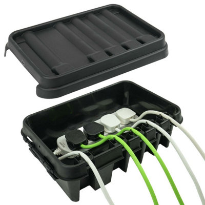 DRiBOX Medium IP55 Black Weatherproof Outdoor Electrical Power Cord Connection Box Enclosure 34 x 22 x 11.7cm