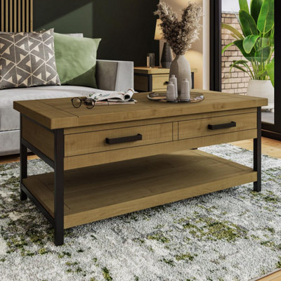 Solid pine coffee store table with drawers