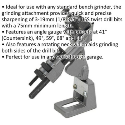 Drill Bit Sharpener Bench Grinder Attachment - Precise Sharpening - Angle Gauge