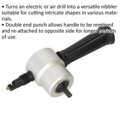 Drill Nibbler Attachment for Electric / Air Drills - Double Ended Punch - Handle
