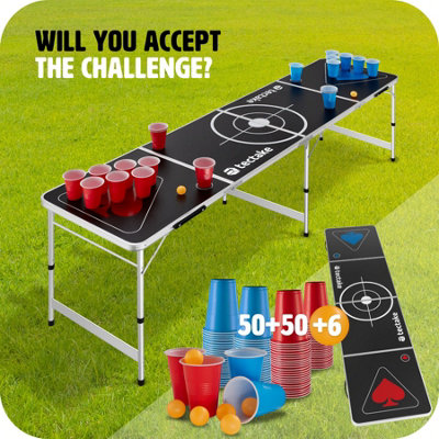 Drink Pong Table Brews & Throws - foldable, height-adjustable, includes cups - black