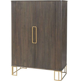 Drinks Cabinet - Oak/Pine/Oak Veneer - L42 x W100 x H140 cm - Brown