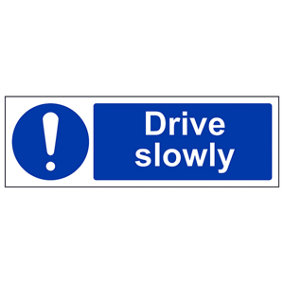 Drive Slowly Road / Warehouse Safety Sign - Adhesive Vinyl - 300x100mm (x3)