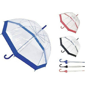 Drizzles Ladies Clear Dome Umbrella Brolly assorted colour Trim