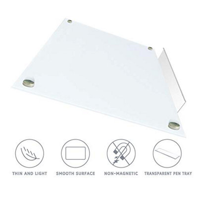 Dry Wipe Frameless Glass White Board non magnetic 45cm x 60cm Dry Erase White
