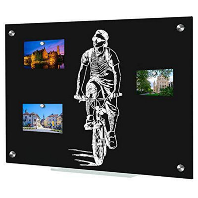 Dry Wipe Magnetic Glass Whiteboard 45 x 60cm White Board Dry Wipe Erase Notice Board Black