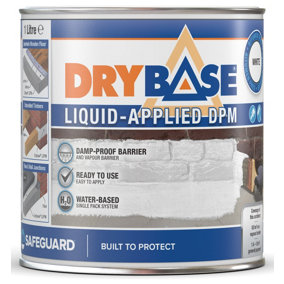 Drybase Liquid Damp Proof Membrane (1 L, White) - Damp Proof Paint for Interior & Exterior Walls and Floors. Waterproof Paint.