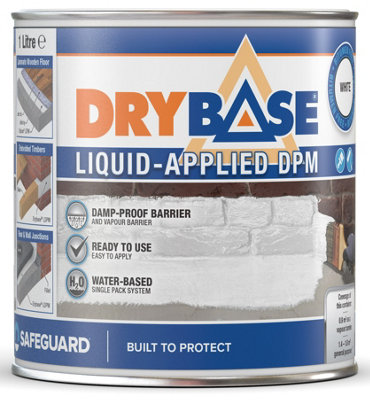 Drybase Liquid Damp Proof Membrane (1 L, White) - Damp Proof Paint for Interior Walls and Floors. Waterproof Paint.