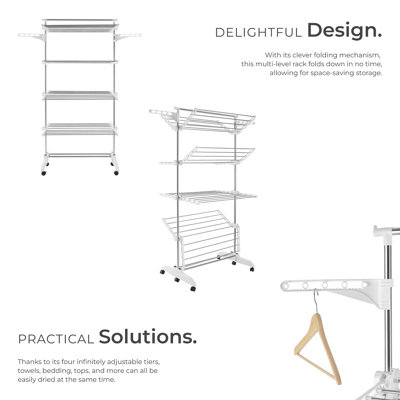 Drying Rack Odelia - with wheels, foldable, 4 tiers - white/chrome