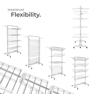 Drying Rack Odelia - with wheels, foldable, 4 tiers - white/chrome