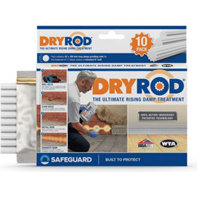 Dryrod Damp Proofing Rods (10 pack) - BBA-Approved Rising Damp Treatment, Stronger than DPC injection creams. Coverage 1.2m