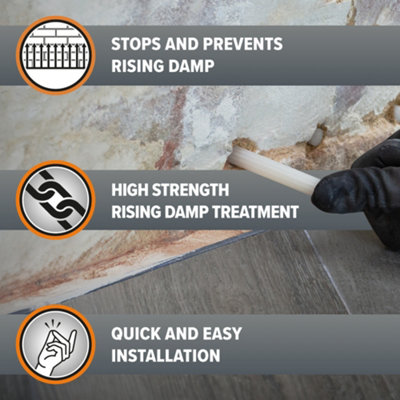 Dryrod Damp Proofing Rods (10 pack) - BBA-Approved Rising Damp Treatment, Stronger than DPC injection creams. Coverage 1.2m