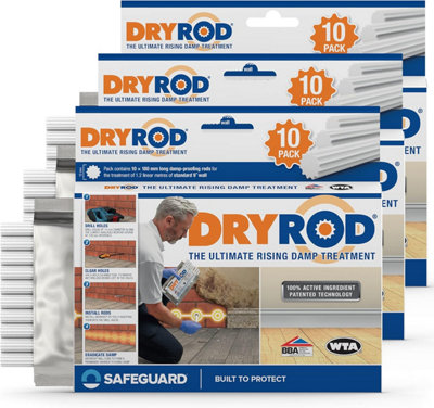 Dryrod Damp Proofing Rods (30 pack) - BBA-Approved Rising Damp Treatment, Stronger than DPC injection creams. Coverage 3.6m