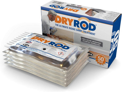 Dryrod Damp Proofing Rods (50 pack) - BBA-Approved Rising Damp Treatment, Stronger than DPC injection creams. Coverage 6m