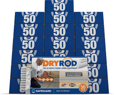 Dryrod Damp Proofing Rods (50 Pack x 20) - BBA-Approved Rising Damp Treatment, Stronger Than DPC Injection Creams. Coverage 120m