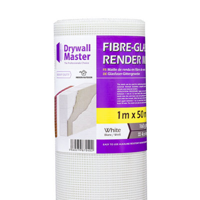 Drywall Master Fibreglass Rendering Mesh 50sqm 160g/m2 Coverage 4x4 mm 22415DM