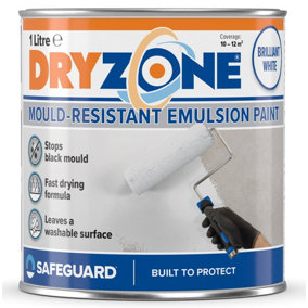 Dryzone Anti Mould Paint (1 Litre, White) - 5 Years Protection Against Mould Growth on Walls and Ceiling. 10m² - 12m² coverage