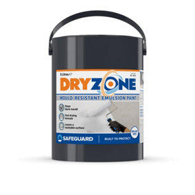Dryzone Anti Mould Paint (5 Litre, White) - 5 Years Protection Against Mould Growth on Walls and Ceiling. 50m² - 60m² Coverage
