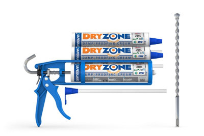 Dryzone Damp Proofing Cream Kit (Pack of 3 + Cox Mastic Gun & Drill Bit) High-Strength, BBA & WTA Approved Rising Damp Treatment.