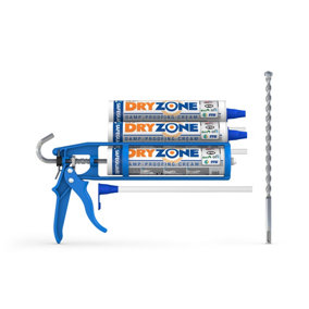 Dryzone Damp Proofing Cream Kit (Pack of 3 + Cox Mastic Gun & Drill Bit) High-Strength, BBA & WTA Approved Rising Damp Treatment.
